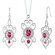 Oravo Oval and Round Shape Ruby Pendant Earrings Set in Sterling Silver