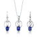 Oravo Sterling Silver 2.25 Carats Oval Shape Sapphire Pendant Earrings and 18" Necklace Set
