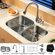 Kraus  Stainless Steel Undermount 32" Double Bowl Kitchen Sink with Pull-Out Kitchen Faucet and Soap Dispenser