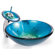 Kraus Clear Glass Irruption Blue Sink and Waterfall Faucet