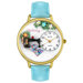 Unisex Quilting Baby Blue Leather and Goldtone Watch in Gold