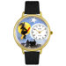 Unisex Halloween Flying Witch Black Skin Leather and Goldtone Watch in Gold