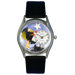 Women's Halloween Flying Witch Black Leather and Silvertone Watch in Silver