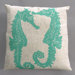 Seahorse Turquoise Pillow on Natural Linen