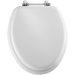 Elongated Molded Wood Toilet Seat with Stylish, Secure Chrome Retro Hinges