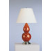 Double Gourd Accent Lamp in Cinnamon Glazed Ceramic with Antique Silver Base & Pearl Dupioni Fabric Shade