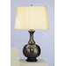 Harriet Table Lamp in Deep Patina Bronze with Iridescent Eggshell Fabric Shade