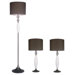 Portable One Floor Lamp and Two Table Lamp in Satin Nickel and Black