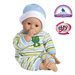 Playtime Baby Boy Doll Light Brown Skintone Blue Eyes Blue Green and White Romper