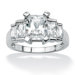 Platinum/Silver Princess-Cut Baguette Cubic Zirconia Step Ring