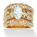 14k Gold Plated Marquise and Round Cubic Zirconia Wedding Ring Set