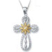 Sterling Silver and 14k Yellow Cross Pendant- 18 Inch