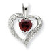 Sterling Silver Rhodium Heart Garnet and Diamond Heart Pendant