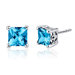 2.50 Carats Swiss Blue Topaz Princess Cut Scroll Design Stud Earrings in Sterling Silver