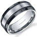 Beveled edge Black and Silver tone Mens 8mm Titanium Wedding Band Ring
