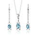 Sterling Silver 2.25 Carats Pear Shape Swiss Blue Topaz Pendant Earrings and 18" Necklace Set

