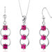 3 Stone 3.75 Carats Princess Cut Sterling Silver Ruby Pendant Earrings Set