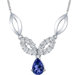 Gorgeous Pear Shape Created Sapphire and Round Shape White CZ Pendant Necklace in Sterling Silver