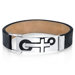 Men's Modern Cross Black Genuine Leather and Stainless Steel Bracelet