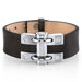 Industrial Hinge Design Brown Genuine Leather and Stainless Steel Bracelet