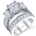 Women's Sterling Silver Princess Cubic Zirconia Engagement Ring Set