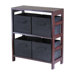 Capri Low Storage Shelf with 4 Foldable Black Fabric Baskets
