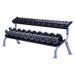 High Impact Commercial 2 Tiered 10 Pair Dumbbell Rack with Plate Storage