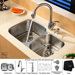  Stainless Steel Undermount 32" Double Bowl Kitchen Sink with Kitchen Faucet and Soap Dispenser