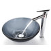 Frosted Glass Vessel Sink and Decus Bathroom Faucet in Chrome