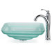Square Frosted Oceania Glass Vessel Sink and Rivera Faucet