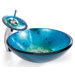 Clear Glass Irruption Blue Sink and Waterfall Faucet