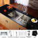 33" Undermount 70/30 Double Bowl Kitchen Sink with 15" x 7" Faucet and Soap Dispenser