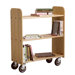 Solid Oak Book Truck With 3 Flat Shelves