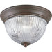 Polished Brass  Clear Ribbed Glass Flush Mount