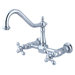 Heritage Double Handle Wall Mount Bridge Kitchen Faucet with Metal Cross Handles