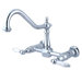 Heritage Double Handle Wall Mount Bridge Kitchen Faucet with Porcelain Lever Handles and Side Spray