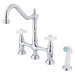 Heritage Deck Mount Double Handle Centerset Bridge Kitchen Faucet with Porcelain Cross Handle