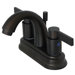 NuvoFusion Double Handle High Rise J Spout Bathroom Faucet with Brass Pop-Up