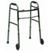 Button Release Aluminum Folding Walker with Non-Swivel Wheels