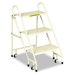 Steel Folding Three-Step Ladder with Retracting Casters, Beige                                                               