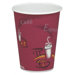 Paper Hot Cups, Eight Ounces, Maroon Bistro Design, 20 Bags of 50 Per Carton