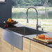 Farmhouse Single Bowl Kitchen Sink with Faucet and Soap Dispenser in Satin