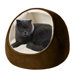 Hooded Snuggler Cat Bed with Cushion in Brown / Ivory