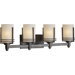 Four Light Vanity Light with Umber Linen Shade in Antique Bronze