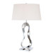 One Light Table Lamp with White Linen Shade in Polished Nickel