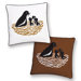 Bird Reversible Pillow in White Black and Brown