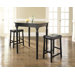 Three Piece Pub Dining Set with Turned Leg Table and Saddle Seat Barstools in Black