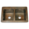 36" x 22" x 10" Double Bowl 50/50 Hammered Copper Kitchen Sink