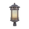 Sedona Three Light Cast Post Lantern with Amber Glass in Mediterranean Patina