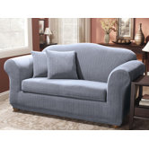 Stretch Pinstripe Two Piece Loveseat Slipcover